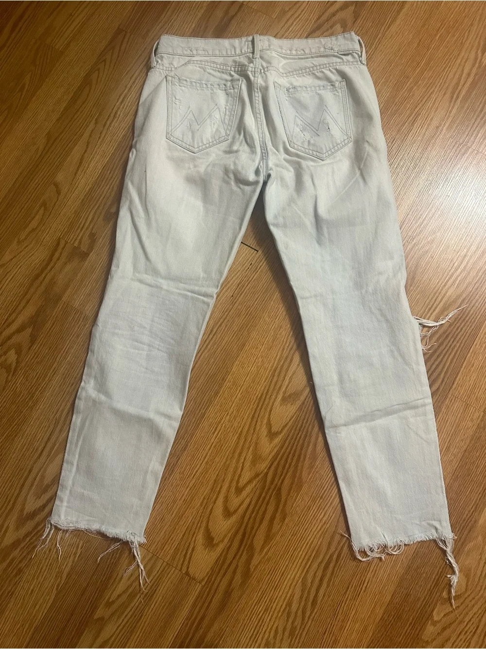 MOTHER White Distressed Ankle Crop Jeans